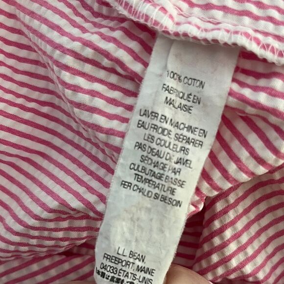 L.L. Bean Pink and White Seersucker Cotton Button up Blouse 3/4 Sleeve SZ XL - Picture 8 of 8